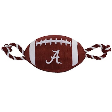 Pets First NCAA Alabama Crimson Tide Football Dog Toy Tough Quality Nylon Materials Strong Pull Ropes Inner Squeaker Collegiate Team Color