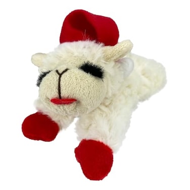 Multipet Lamb Chop Dog Plush Toy w Santa Hat Squeaky Toy for All Dogs Extra Soft Plush Stuffed Animal for Cuddling Playing 6 Cream