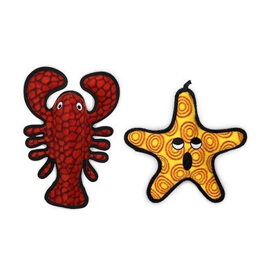 TUFFY 2 Pack Lobster Starfish Dog Toy Ultra Durable Plush Toy with Multiple Layers Reinforced Seams Washable and Floats Original Construction