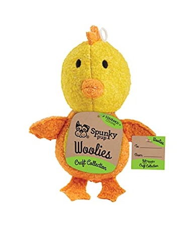 Spunky pup Woolies Dog Toy Squeaky Plush Toy Made with Double Stitched Wool Mini ChickenYellow2193