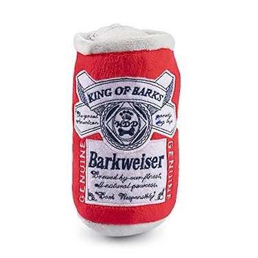 Haute Diggity Dog Barkweiser Beer Can Plush Designer Dog Toys with Interactive Squeaker Stimulating Pet Enrichment MachineWashable Safe Materials for All Breeds One Size