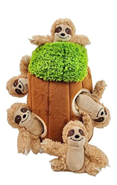 Glow Pups Hide and Seek Dog Toy Plush Sloth in Tree Squeaky Interactive Fun Promotes Mental Stimulation Keep Your Dog Entertained Easy to Clean Soft Plush Large BrownGreen