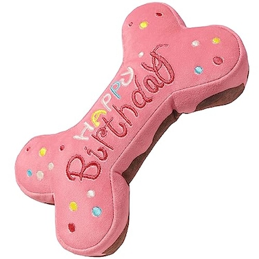 Tamu style Dog Birthday Toys for Small Medium and Large Breeds Soft Cotton Filled Squeaky Play Cute Bone Shape Cake Fun Gift