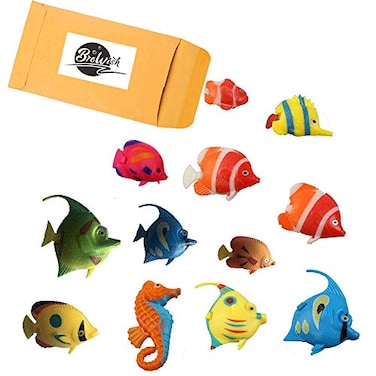 Brewish Artificial Lifelike Plastic Fish for Aquarium Tank Decorations Ornaments Random Pattern Moving Floating Fishes Toy for Swimming in Bubble Tube Lamp Accessories 12 Pieces Set