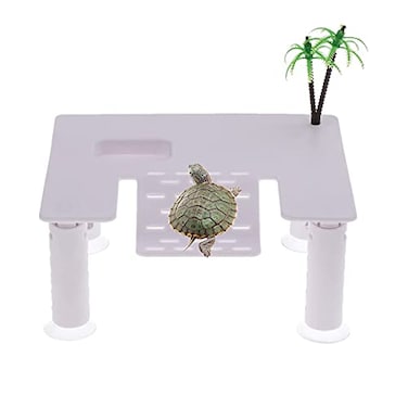 alfyng Floating Turtle Basking Platform Turtle Pier Resting Basking Platform Tortoise Ramp Reptile Ladder Terrace with Feeding Box Fish Tank Aquarium Floating Climbing Island Dock