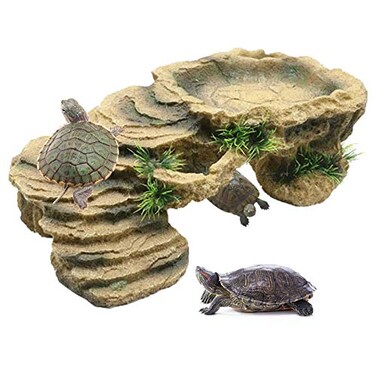 PINVNBY Turtle Basking PlatformTortoise Resin Dock Resting Rock Reptile Habitat Ornament Hiding Cave Floating Ledge Aquarium Decoration for Bearded DragonsLizardNewtsFrogs