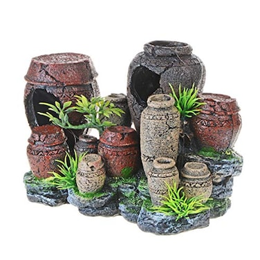 Saim Aquarium Barrel Decorations Artificial Antique Barrels Crafts Landscaping Resin Decor Fish Tank Ornament for Betta Cichlids Hideaway Cave Gold Fish Hideout Reptile Tank