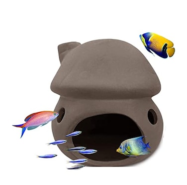 Saim Aquarium Mushroom House Decorations Ceramic Fish Tank Cave Hideaway Small Fish Shrimp Breeding Cave Fish Tank Landscape Decor for Territorial Fish Shrimp to Rest and Breed Hiding Brown