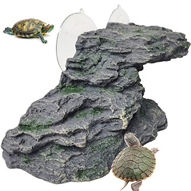 PINVNBY Turtle Basking Platform Reptile Climbing Shale Resin Step Ledge Stone Aquarium Ornament Rock Landscaping Decoration with Suction Cups for Frogs Newts Amphibians Lizard Medium82Lx33Wx31H