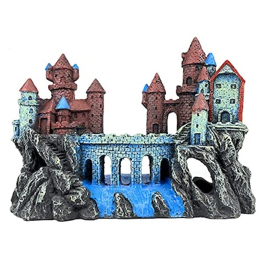 VMCN Aquarium Castle Decoration for Fish Tank Castle Cave Hideouts House Plants Supplies Accessories Safe for Freshwater and Saltwater Fish Tanks Medium Brown