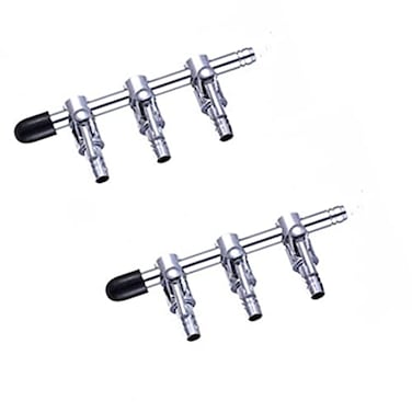 bnafes 2pcs 3 Way Aquarium Chrome Metal Gang Manifold Air Line Control Valve Air Tap Air Splitter