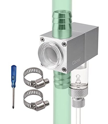 Clscea External Inline CO2 Diffuser Atomizer with Bubble Counter Aluminum Alloy for Planted Aquarium Canister Filter DC400L16