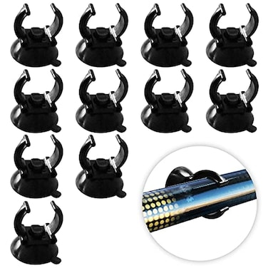 JOR 12 Pack Aquarium Suction Cups with Clips for Aquariums Thermometer Black Silicone Clamps for Heater Rain Bars and Oxygen Tubes 1 Diameter Clip Holds Standard 1 Heater