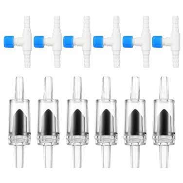 Psyqtsuary 12 Pcs Check Valve Aquarium Air Pump Accessories 6 Check Valves6 T Shaped Air Valves NonReturn Control Valve for 316 Aquarium Tubing Black