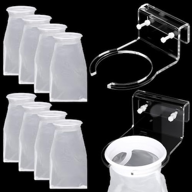 Ninehaoou 8 Pcs 4 Inch Ring Filter Sock 200um Micro Aquarium Nylon Filter Bags and 1 Pcs 4 Acrylic Pre Sump Sock Holder Aquarium Socks for Tank Sump Saltwater Freshwater