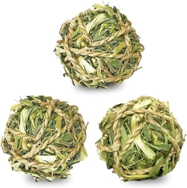 SunGrow Assorted Rabbit Cat Chew Balls Teething Activity Toy for Pocket Pets Improves Dental Health Environment Friendly Stress Reliever Barley Grass Ball 3 Pcs