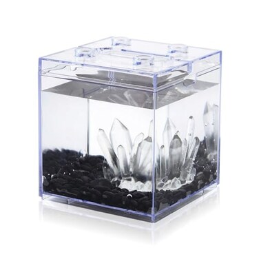 Tsxurepaw Mini Betta Fish Tank Stackable Small Fish Bowl for Desktop Decoration 02 Gallon 360 Rotatable Tiny Aquarium Kit with Gravels Resin Crystal Cluster for Sea Monkey Shrimp