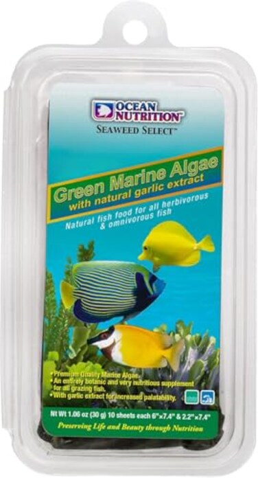 Ocean Nutrition Seaweed Select Green Marine Algae Nutritious Fish Food for Herbivorous Marine Fish Live Fish Invertebrates Natural Seaweed Sheets with Garlic Extract 10 Sheets 1 oz 30g