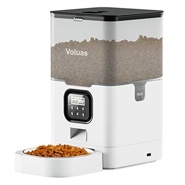 Voluas VOLUAS Automatic Cat Feeders Pet Food Dispenser for Dry Food Timed Cat Feeder with Desiccant Bag Programmable Portion Size Control 4 Meals Per Day 10s Voice Recorder