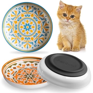 Kitwinney NonSlip Cat Bowls Ceramic Cat Food Bowl Set with Silicone Base Cats Dishes Cute Plates for Feeding Indoor Cats Kitten Small Dogs Multi Deeper