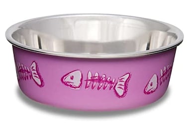 Loving Pets Bella Bowl Designer Expressions Cat Bowl XSmall Skeleton Design Pink