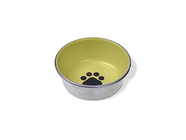 Van Ness Pets Small Stainless Steel Bowl For Cats And Small Dogs 8 OZ Pawprint Decoration Tan