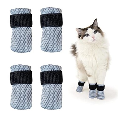 caichuxiye AntiScratch Paw Covers for Family Pet Cats Mesh Adjustable Claw Protectors 4 Pieces S Grey