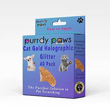 Purrdy Paws 40 Pack Soft Nail Caps for Cat Claws Gold Holographic Glitter Medium