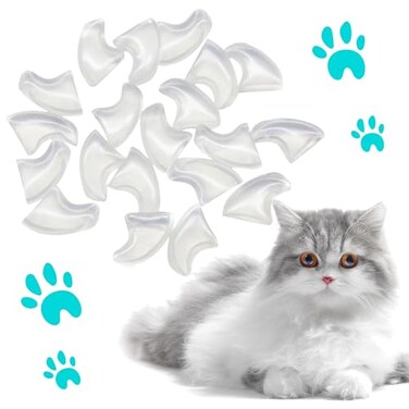 VICTHY 100pcs Cat Nail Caps Clear Cat Claw Covers Kitten Nail Caps with Adhesives and Applicators M Clear