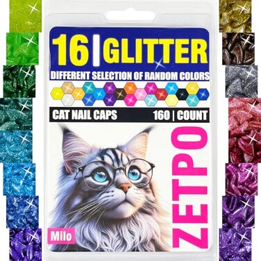 zetpo Glitter Cat Nail Caps Cat Claw Covers with Adhesives and Applicators 16x Glitter 160 pcs XS
