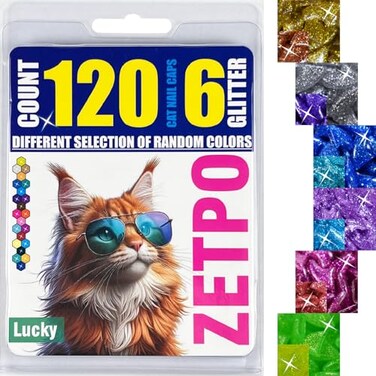 zetpo Glitter Cat Nail Caps Cat Claw Covers with Adhesives and Applicators 6X Glitter 120 pcs S