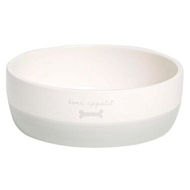 Pearhead Ceramic Bone Apptit Dog Bowl Stoneware Food and Water Dish Grey and White Pet Feeder SmallMedium 225 Cups 18 oz