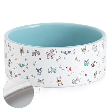 FUN ELEMENTS Fun Elements Ceramic Dog Bowls Large 64 Fl Oz Heavy Duty Adorable Dog Patterns Large Blue