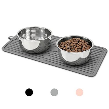 Ptlom Pet Placemat for Dog and Cat Mat for Prevent Food and Water Overflow Suitable for Medium and Small Pet Grey Silicone