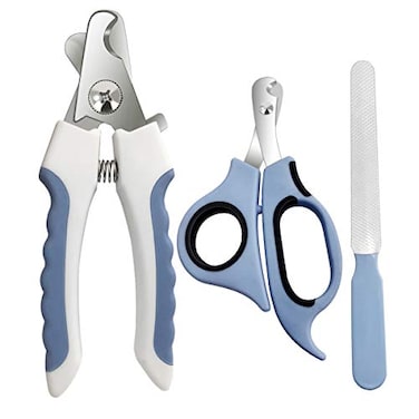 LDJZON Pet Nail Clippers and Trimmers Set Safety Guard to Avoid Over Cutting Razor Sharp Blades Grooming Tool for All Small Large Dog Cat Blue