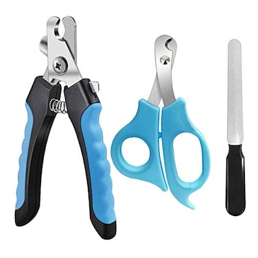 LDJZON Pet Nail Clippers and Trimmers Set Safety Guard to Avoid Over Cutting Razor Sharp Blades Grooming Tool for All Small Large Dog Cat BlueBlack