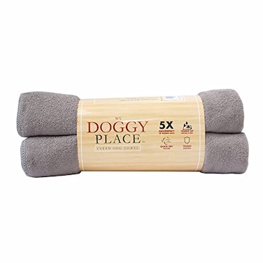 My Doggy Place Super Absorbent Microfiber Towel Dog Bathing Supplies Microfiber Drying Towel Washer Safe Ash with Paw Print 45 x 28 in 2 Pack