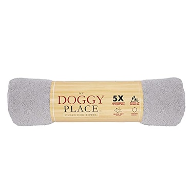 My Doggy Place Super Absorbent Microfiber Towel Dog Bathing Supplies Microfiber Drying Towel Washer Safe Light Grey 45 x 28 in 1 Piece