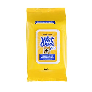 Wet Ones for Pets Deodorizing Multipurpose Dog Wipes with Baking Soda Tropical Splash Scent Deodorizing Dog Grooming Wipes with Wet Lock Seal 100 Count