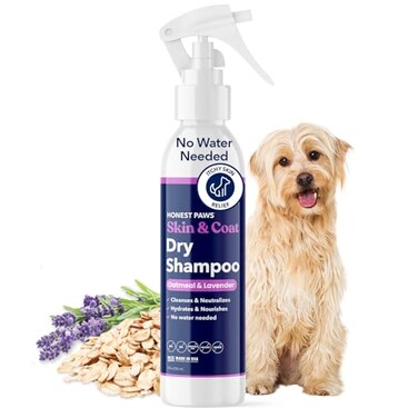 Honest Paws Dog Dry Shampoo Waterless No Rinse Foaming Formula Reducing Itch Cleanse Hydrate Nourish Dry Skin and Smelly Coat Help Decrease Odor Shedding and Allergies Oatmeal Lavender 8 fl oz