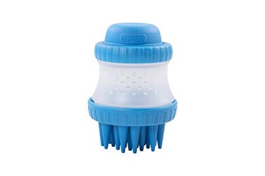 Dexas ScrubBuster Silicone Dog Washing Brush with Builtin Shampoo Reservoir Pro Blue