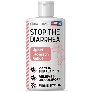 Chew + Dog Diarrhea Medication Fast Acting Anti Diarrhea Liquid for Dogs Kaolin Pectin Formula Firms Stool Upset Stomach Relief All Breed Sizes Made in USA 2oz Chew Heal Labs