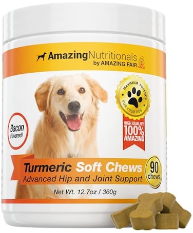 Amazing Nutritionals Amazing Turmeric for Dogs Curcumin Pet Antioxidant Eliminates Joint Pain Inflammation 90 Bacon Soft Chews