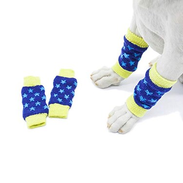 Kitipcoo Dog Leg Warmers Dog paw Protector hock Protector for Dogs Leg Socks Knee Pads Joint Support Blue Stars L 99132 lbs