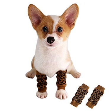 Kitipcoo Dog Leg Warmers Dog paw Protector hock Protector for Dogs Leg Socks Knee Pads Joint Support Leopard XL 1425 lbs