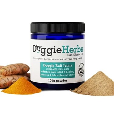 Dimmak Herbs Doggie Herbs Ruff Joints Powder Advanced Hip Joint Support for Dogs Glucosamine Devils Claw Meadowsweet Mobility Stiffness Supplement Pure Active Formula No Fillers TCM Doctor Formulated