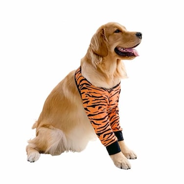 HDKUW Dog Elbow Protector for Calluses Dog Joint Recovery Sleeve for Prevent Licking Wound Elbow Sleeves with Mesh Pad for Medium Large Dogs Tiger L