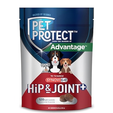 Pet Protect Dog Hip Joint Supplement for Active Aging Dogs VetFormulated Synovi G4 Dog Glucosamine ChickenFlavored Soft Chews 120 Count