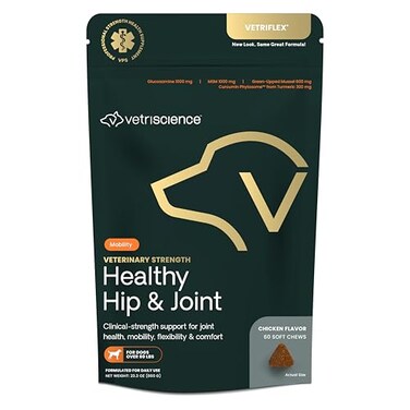 VETRISCIENCE Veterinary Strength Healthy Hip Joint Chews Joint Health Supplement for Dogs Over 60 Pounds Supports Mobility Flexibility in Large Dogs 60 Count