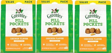 Greenies Pill Pockets Treats for Dogs Capsule Pouch Chicken Flavor 158Ounce Per Pack 3 Pack